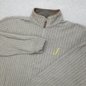 Straight Down 1/4 Zip Golf Pullover Men's Medium Gray Herringbone Cotton Heavy‎